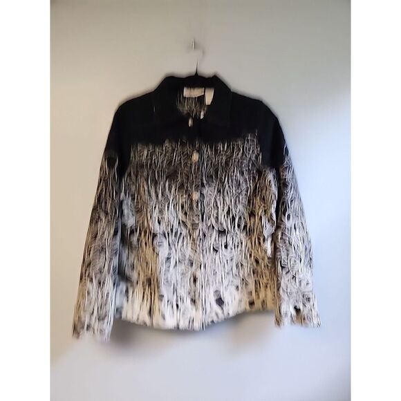 Very Unique New Direction Womens L Embroidered Jacket Blazer Ombre Black & Cream - Picture 1 of 9